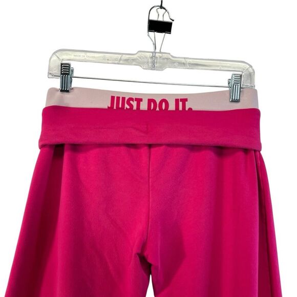 Nike foldover small cropped Sweatpants Pink Cotton Joggers White Swoosh - Picture 8 of 14